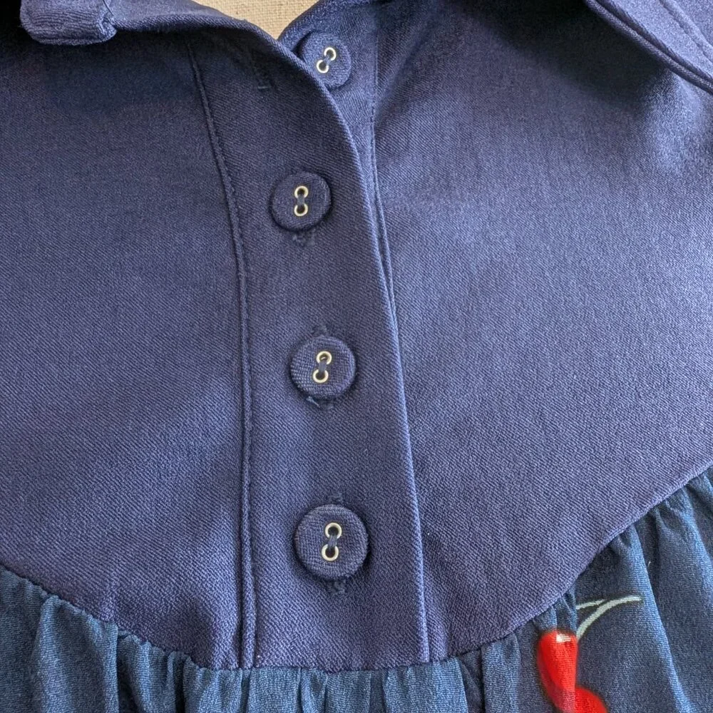 NWT Unique Vintage Navy Cherry Print Bishop Sleeve Wiggle Pencil Dress L(10/12) - Picture 6 of 13
